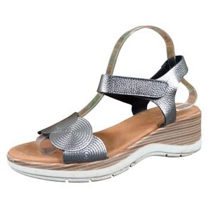 Eric Michael Honey Womens 40 Pewter Leather Platform Sandals Comfort Casual‎